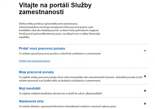 Obrázok č. 1 – portál sluzbyzamestnanosti.gov.sk