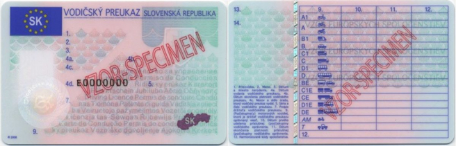 Vodičský preukaz vydávaný v Slovenskej republike do 18.1.2013 - platný do 31.12.2032 <br> Zdroj: Ministerstvo vnútra SR