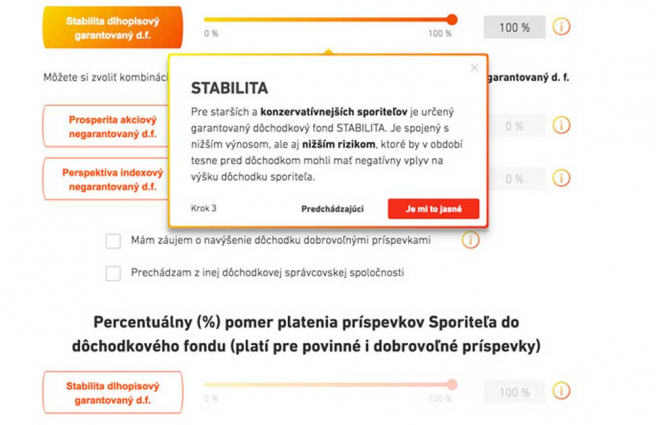 User onboarding pri zakladaní dôchodkového sporenia, ktorý používateľov sprevádza pri vypĺňaní formulára a zároveň ich aj vzdeláva.