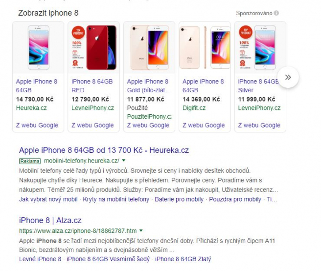 Zobrazenie Google Shopping v strede pod vyhľadávacím oknom. Zdroj: Google