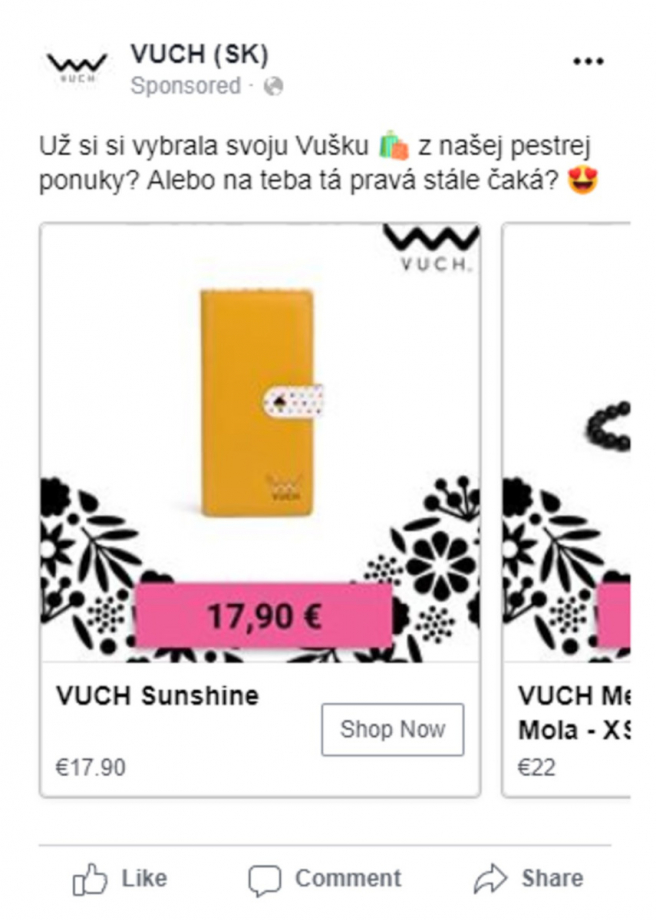 Ukážka dynamickej reklamy. Zdroj: Facebook