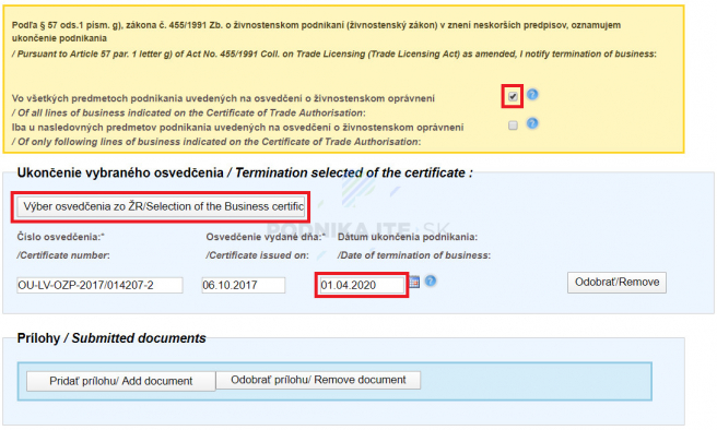 Postup zrušenia živnosti online. Zdroj: slovensko.sk