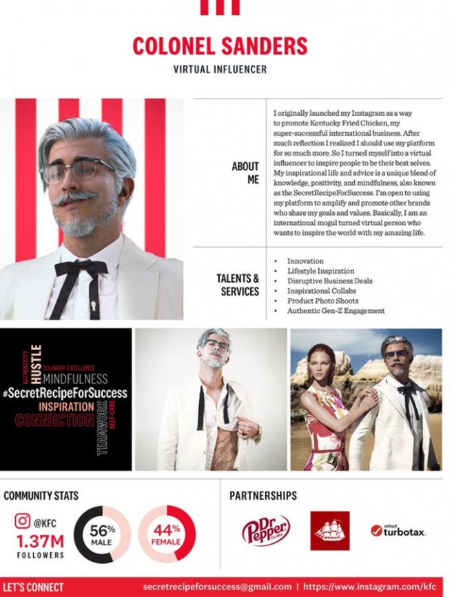 KFC virtual influencer Colonel. Zdroj: www.adweek.com