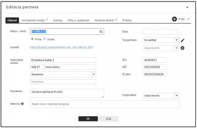Obr. 3 - Editácia partnera vo FLOWii