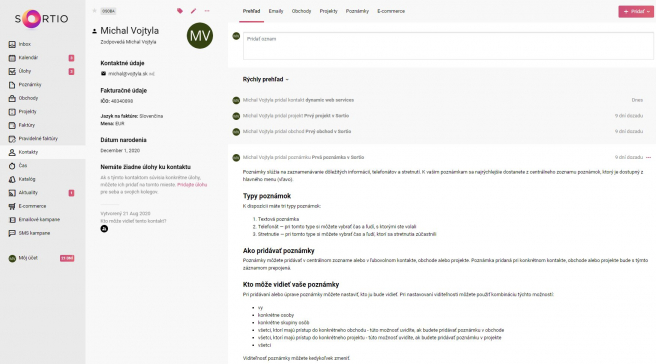 Obrázok 1 – Detail kontaktu v CRM Sortio