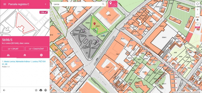 Mapa katastra nehnuteľnosti. Zdroj: ZBGIS: Základná mapa (https://zbgis.skgeodesy.sk)