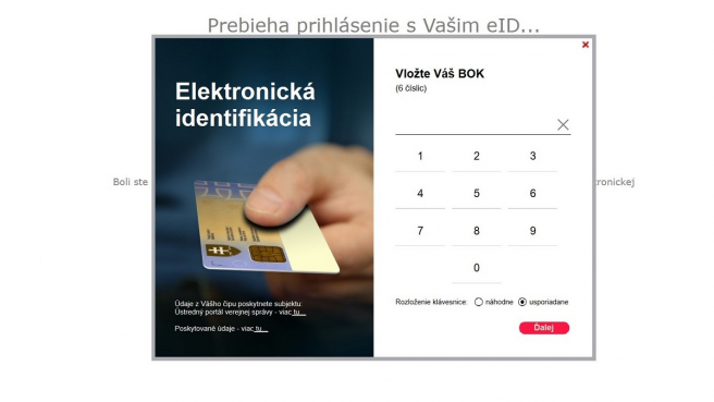 Krok č. 3: Zadáte svoj kód BOK. Zdroj: www.slovensko.sk
