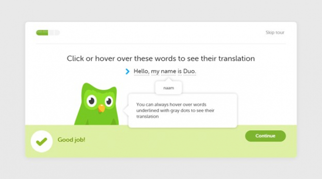 In-app oznámenia vo vzdelávacej aplikácii Duolingo. Zdroj: Duolingo