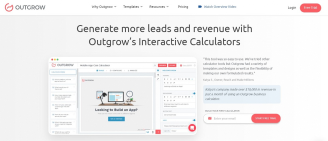 Ukážka interaktívnej kalkulačky. Zdroj: outgrow.co