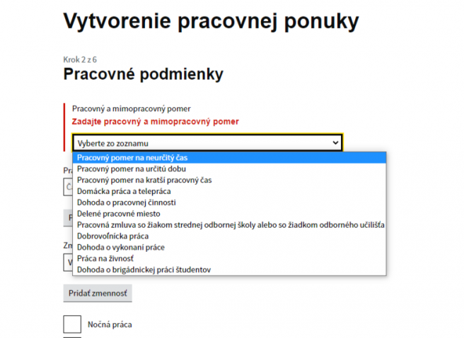 Obrázok č. 3 – Výber druhu pracovného resp. mimopracovného pomeru