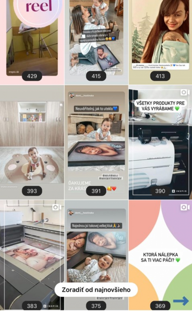 Ukážka, ako môže vyzerať Instagram (v tomto prípade firmy Inspio). Zdroj: Vlastné spracovanie