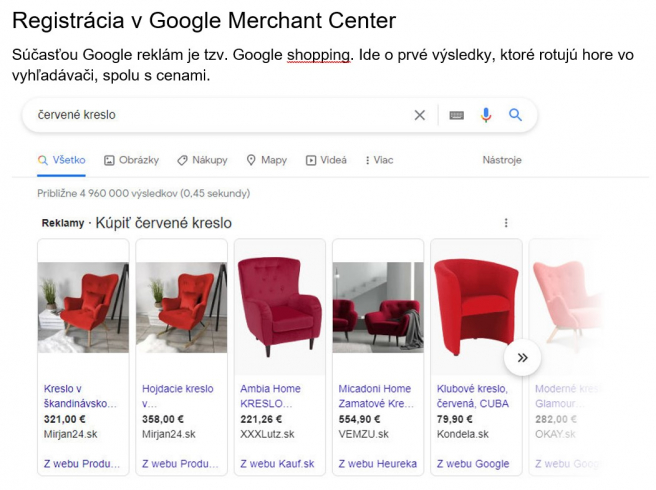 Ukážka Google Merchant Center. Zdroj: Vlastné spracovanie