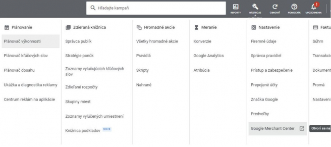 Vytvorenie účtu v Google Merchant Center. Zdroj: Vlastné spracovanie
