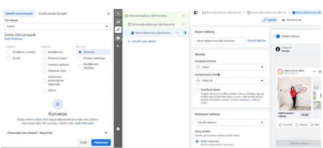 Ukážka vytvorenie novej kampane na Facebooku. Zdroj: Vlastné spracovanie