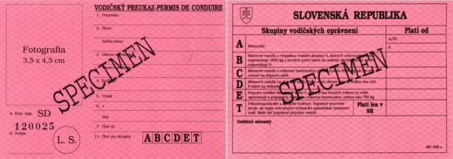Vodičský preukaz vydávaný v Slovenskej republike do 30.4.2004 – platný do 31.12.2023 <br> Zdroj: Ministerstvo vnútra SR