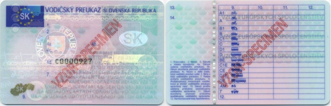 Vodičský preukaz vydávaný v Slovenskej republike do 31.1.2009 - platný do 31.12.2032 <br> Zdroj: Ministerstvo vnútra SR