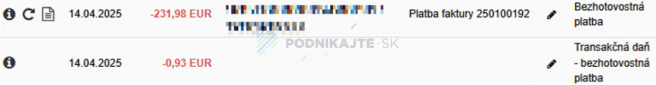 Ukážka zobrazenia zúčtovanej DFT v internet bankingu vo Fio banke. Zdroj: Redakcia Podnikajte.sk