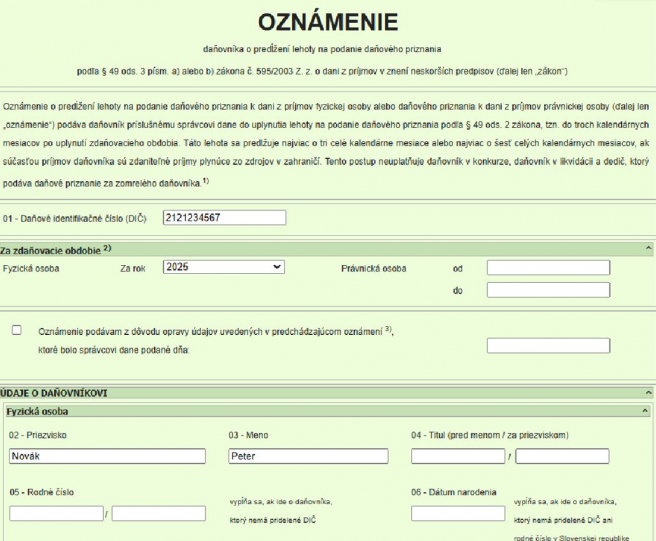 Zdroj tlačiva: Finančná správa SR