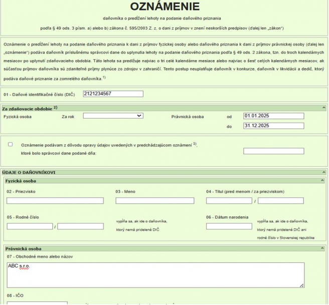 Zdroj tlačiva: Finančná správa SR