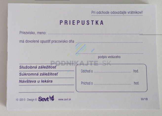 Ukážka, ako môže vyzerať priepustka k lekárovi. </br>Zdroj: Redakcia Podnikajte.sk