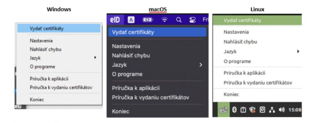 Možnosť č. 1: Spustenie vydania certifikátov (príklad z vybraných verzií OS). </br>Zdroj: Používateľská príručka Ministerstva vnútra SR