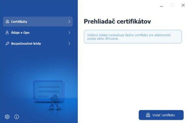 Možnosť č. 2: Vydanie certifikátov cez nastavenia. </br>Zdroj: Používateľská príručka Ministerstva vnútra SR